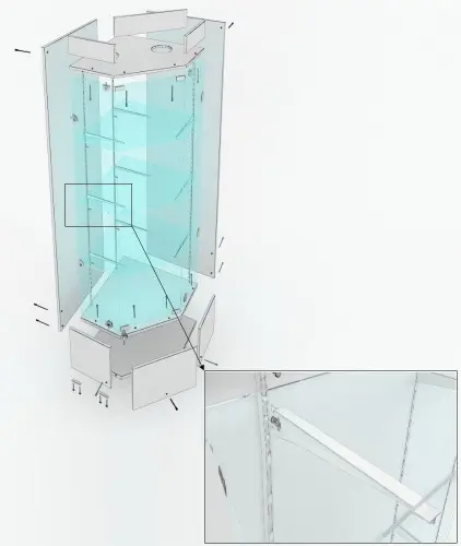 Витрина угловая стеклянная с подсветкой 2000х600х600мм фото 2