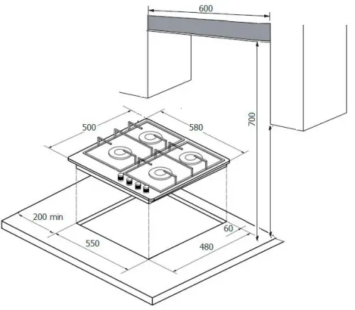 Газовая варочная поверхность MONSHER MHGR 61 C детальная картинка фото 4